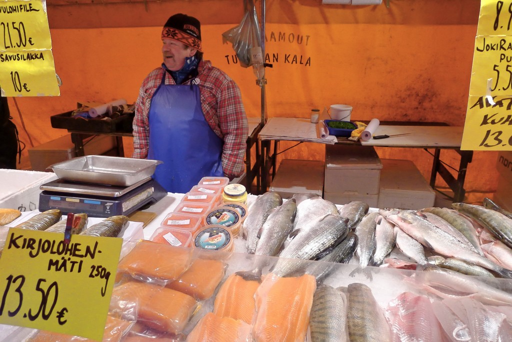 Selling fish in Helsinki outdoor market, January 2012 (photo credit Jill Browne)